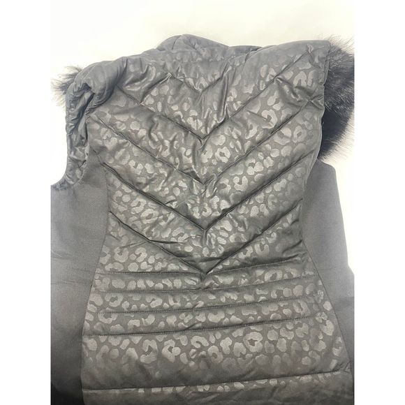 Women's Michael Kors Faux Fur Hood Black Vest Medium M - Picture 3 of 4